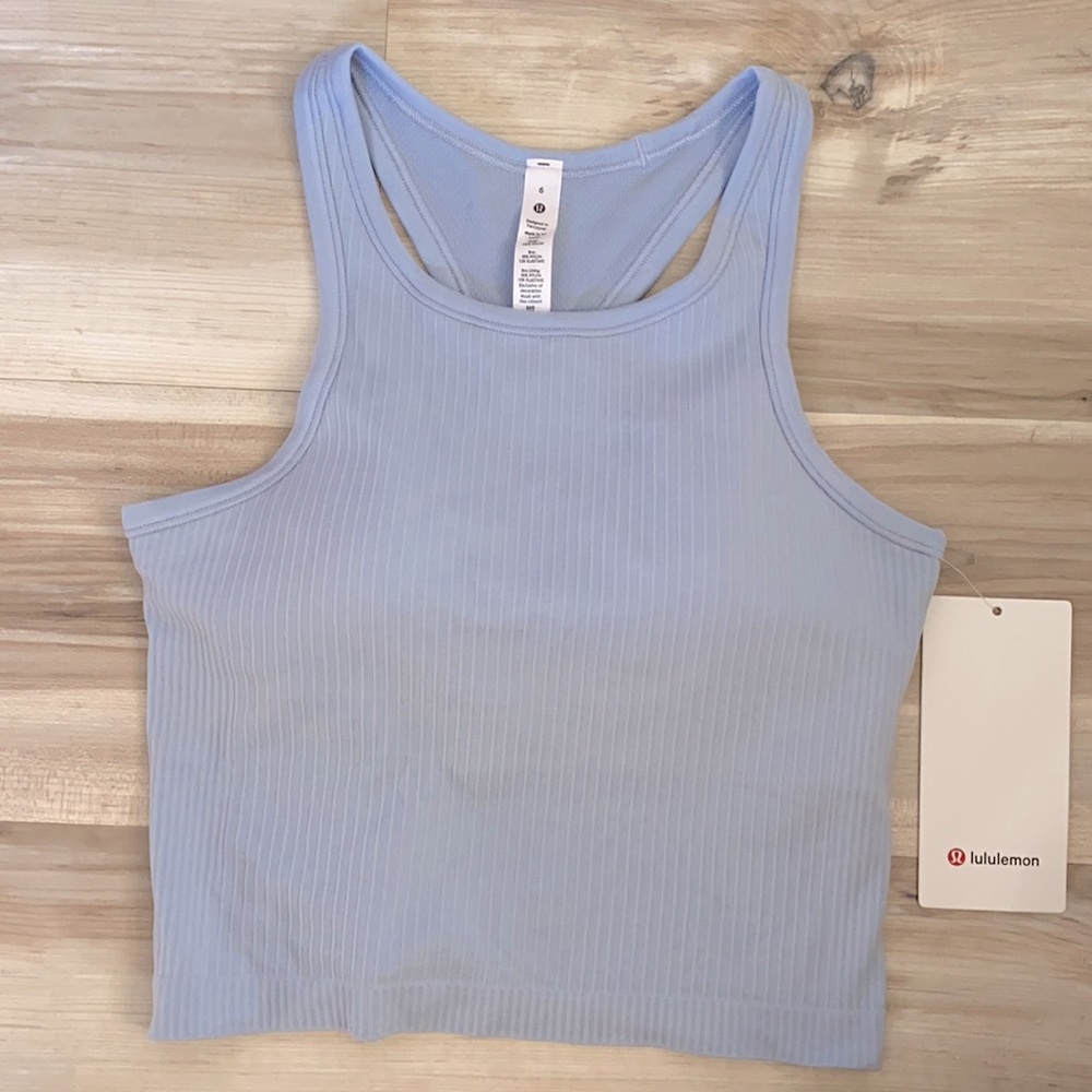❤️ Lululemon Ebb to Street RB Crop Tank Blue Linen Size 6 NWT